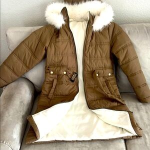 Women's Brown Fur-Trimmed Parka Jacket Small